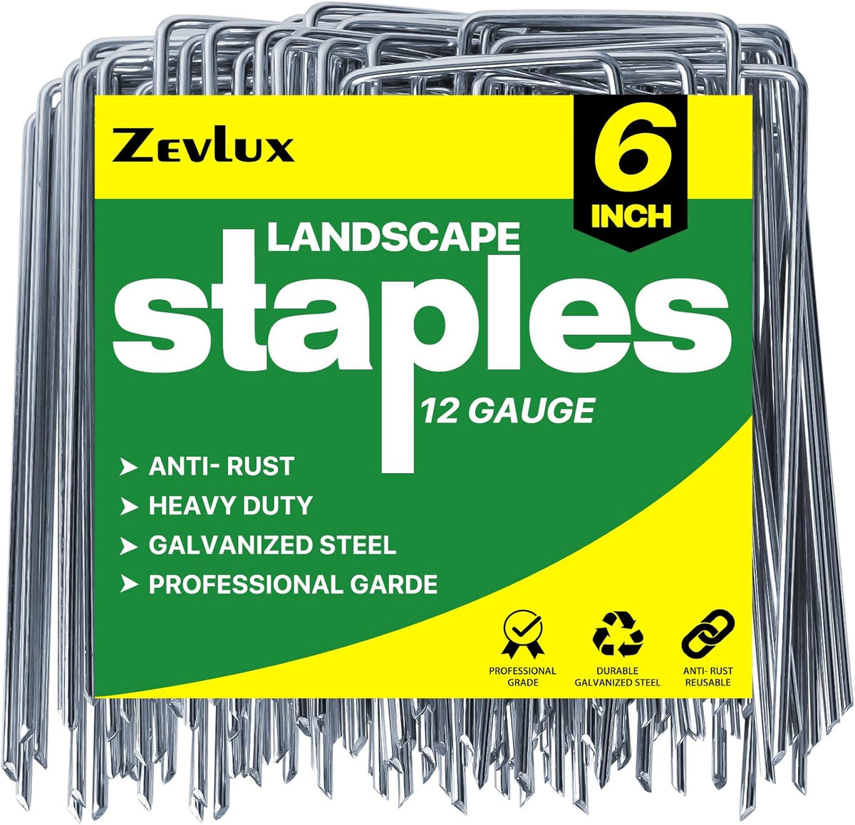 Landscape Staples 6 inch 100 Pack Galvanized Garden Stakes,12 Gauge Heavy Duty Garden Pins for