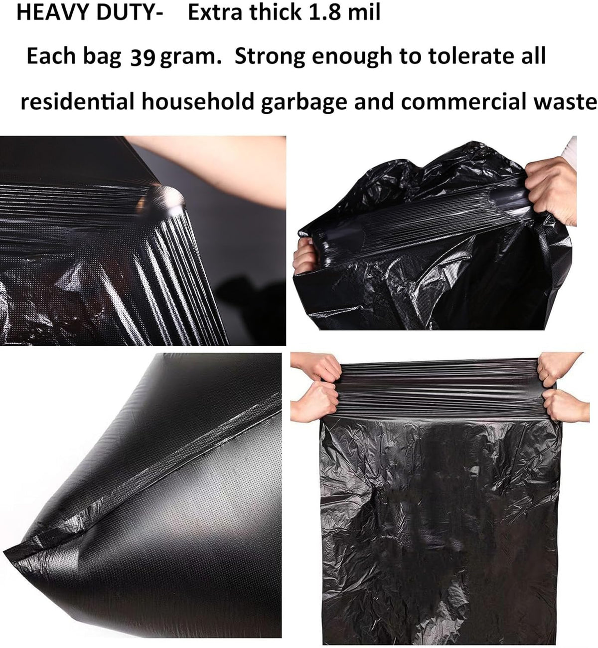 45 Gallon Trash Bags 1.8 Mil -39.3''x47.2'' Pack of 50 Thick Large Heavy Duty Multi-Use Garbage