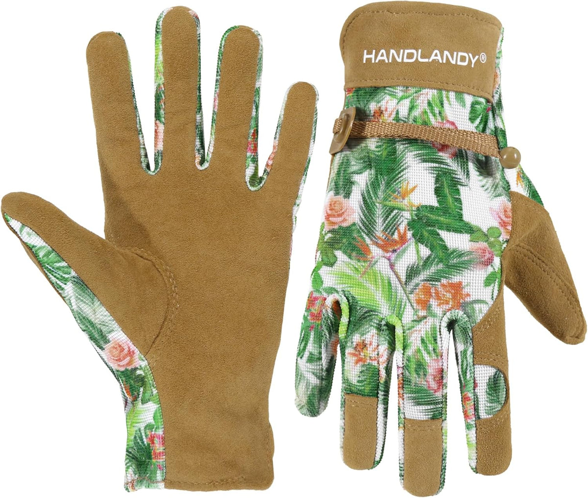 HANDLANDY Gardening Gloves for Women, Breathable Ladies Leather Garden Yard Gloves Best Gift for