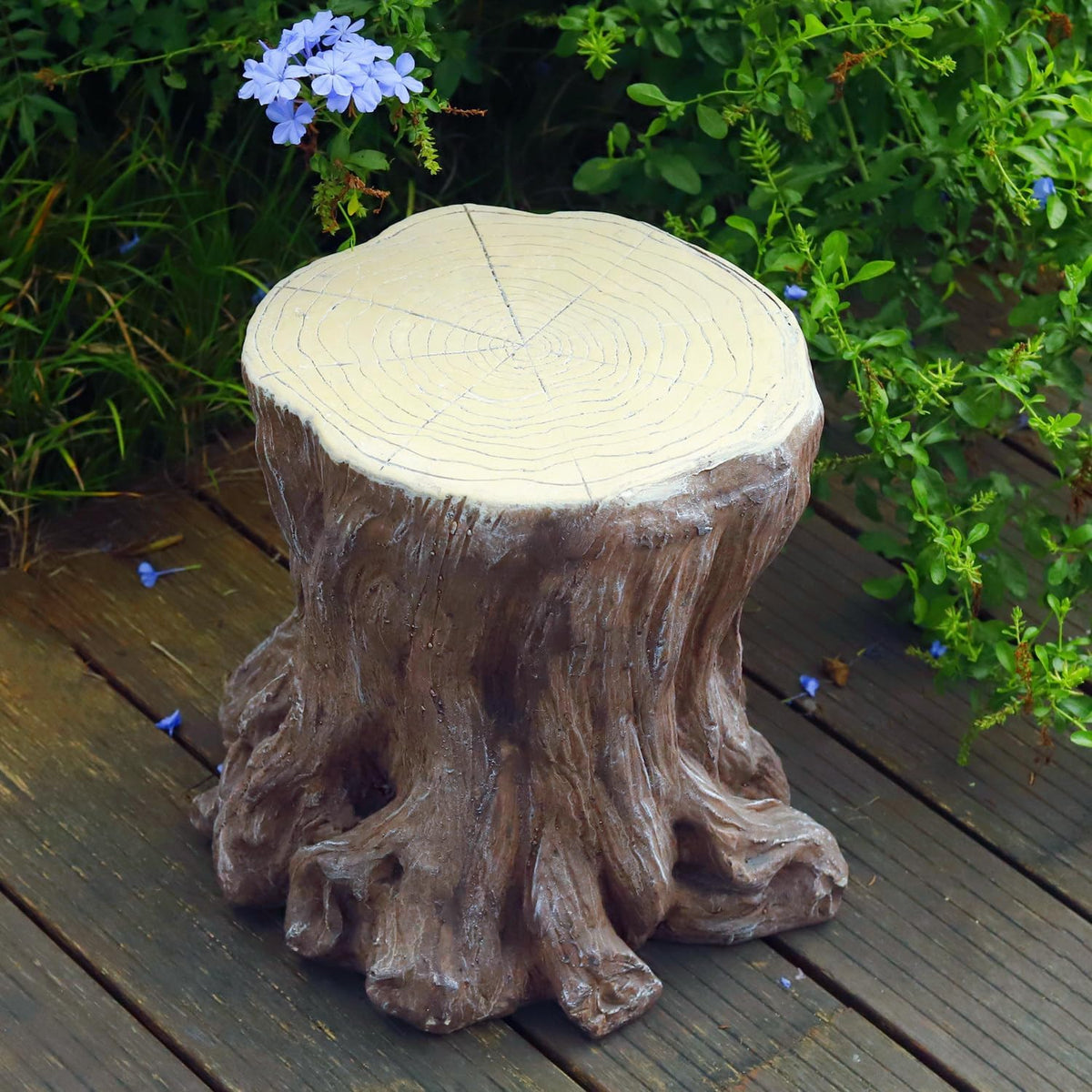 13''H Tree Stump Statue Stool with Faux Wood Grain Finish Magnesium Oxide Stump Sculpture Stump
