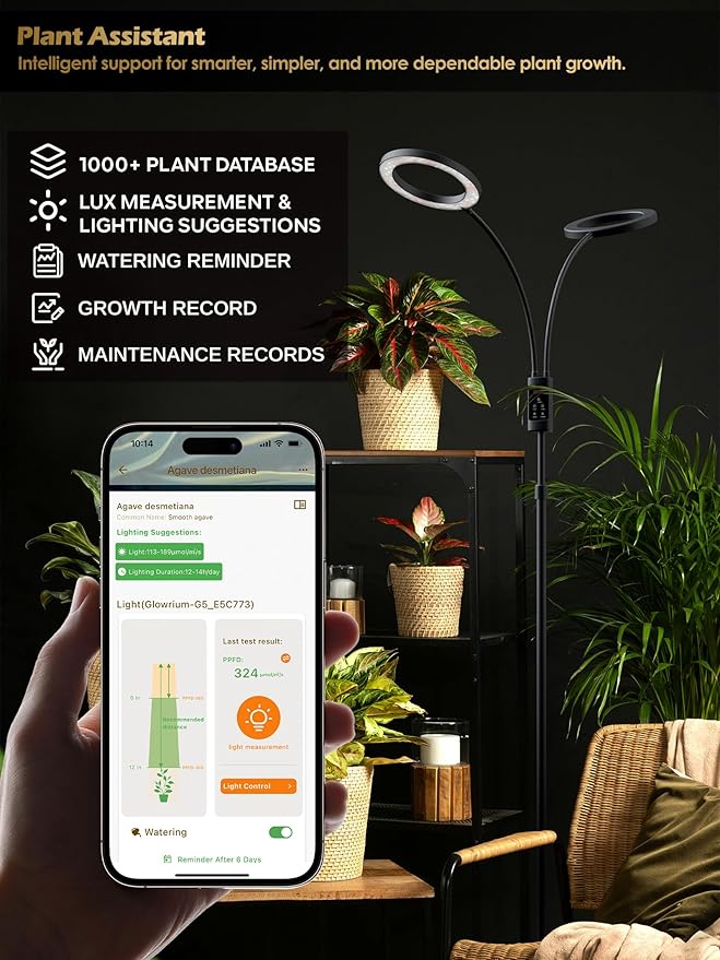 Smart Grow Lights for Indoor Plants,48W 2-Head Plant Light with Auto-Timer, Full Spectrum LED Grow