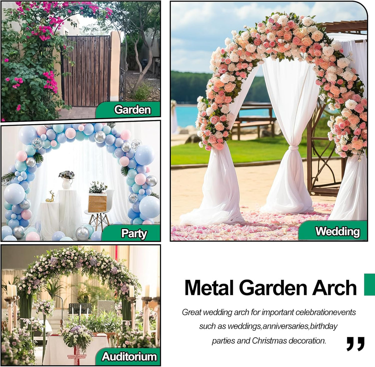 Heavy Duty Metal Garden Arch 7.6ft High Garden Arbor for for Climbing Plants Roses Vines, Outdoor