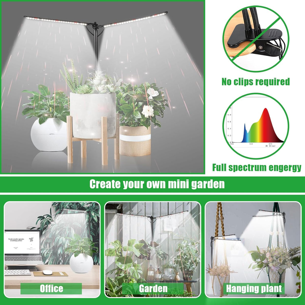 Plant Grow Lights for Indoor Plants Full Spectrum with 3/6/9H Timer & Dimming, Slim Plant Lights
