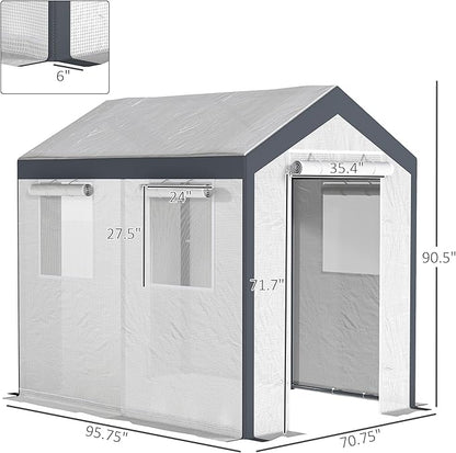 Outsunny 8' x 6' x 7' Walk-in Greenhouse, Outdoor Garden Warm Hot House with 4 Roll-up Windows, 2
