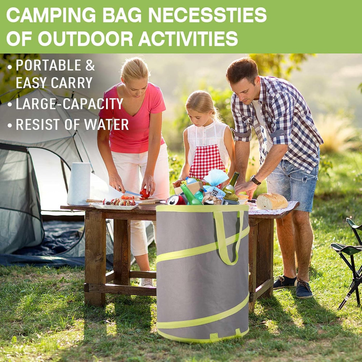 Resuable Leaf Bag 2 Pack, Collapsible Trash Can for Camping, Garden Waste Bag Pop Up, 120L Large