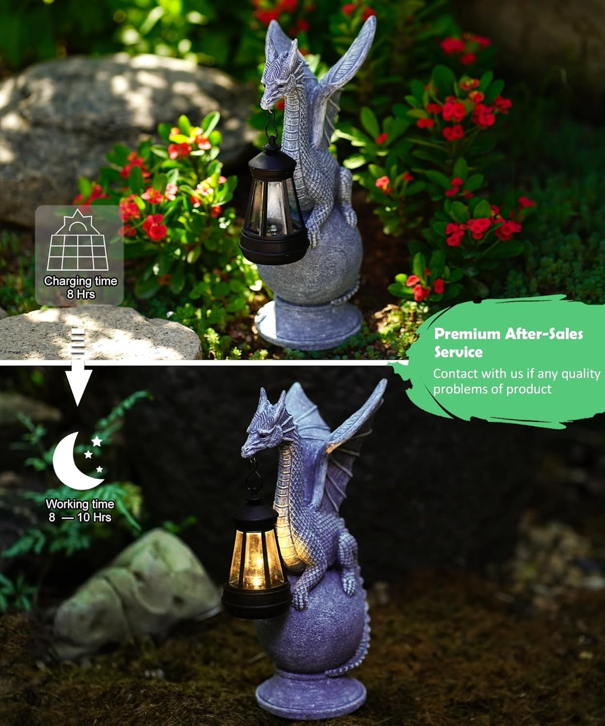Qeeman Dragon on Ball Statues: Garden Decor Outdoor Decorations Art Figurine for Patio Balcony Yard