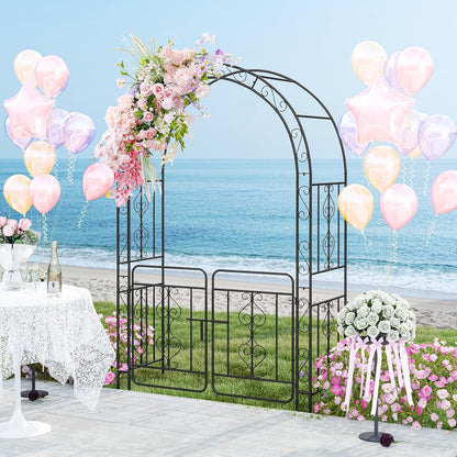 Moccha Garden Arch, 84" Arbor Trellis with Lockable Gate for Climbing Plants, Roses, Vines, Outdoor
