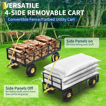 GarveeLife 900 LBS Garden Dump Cart with Removable Sidewalls, Heavy Duty Steel Dump Wagon with 180°