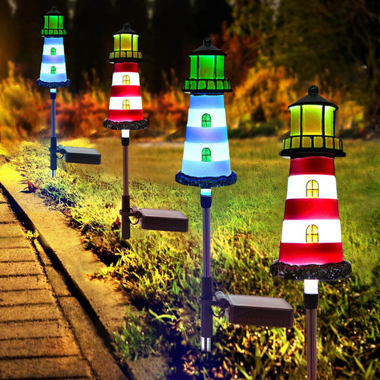 Solar Powered Waterproof Garden Lights 4 Pack – Lighthouse Design for Outdoor Garden Lighting