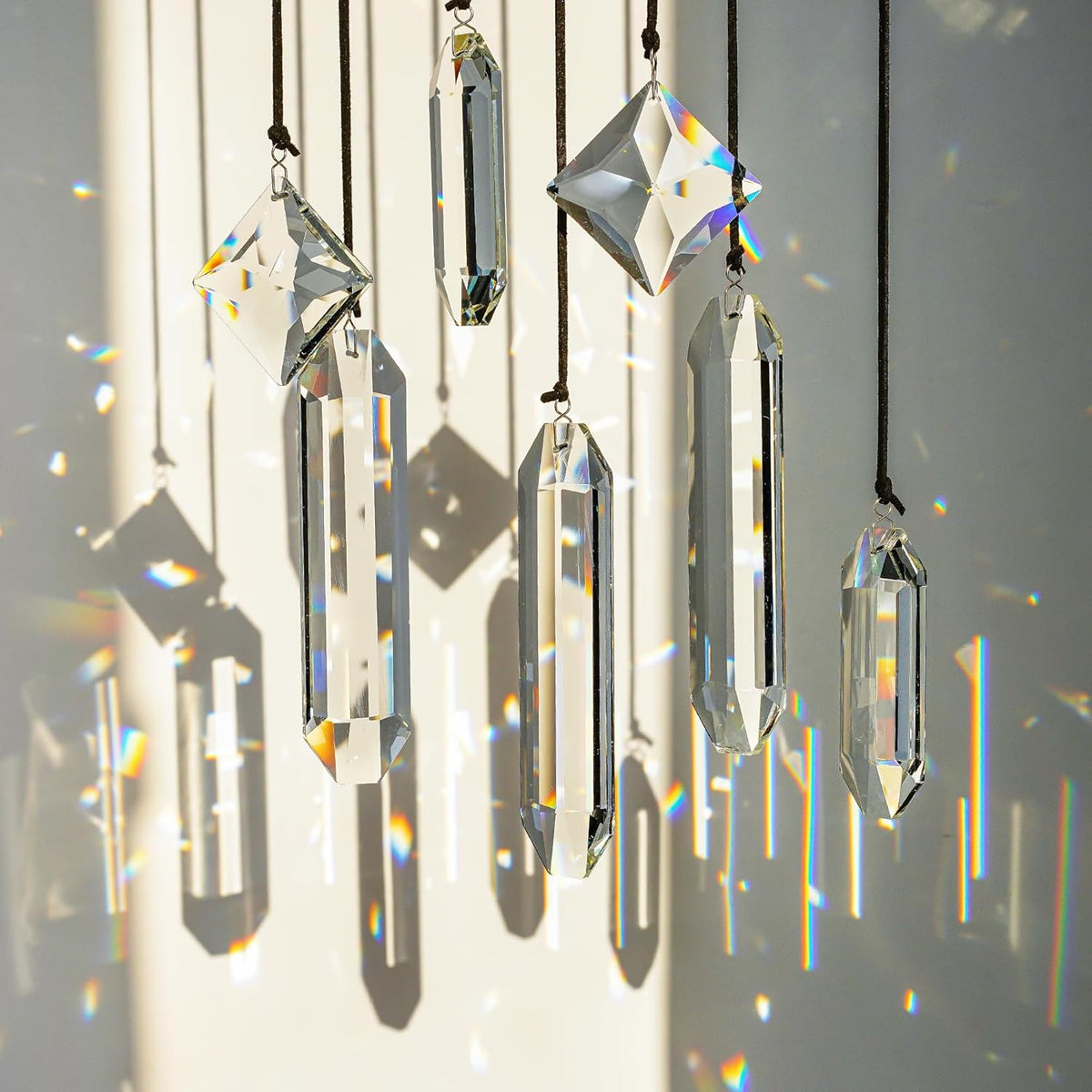 HDCRYSTALGIFTS Modern Grief Gift,Set 7 Clear Crystal Prisms Suncatchers Hanging Ornament,Rainbow