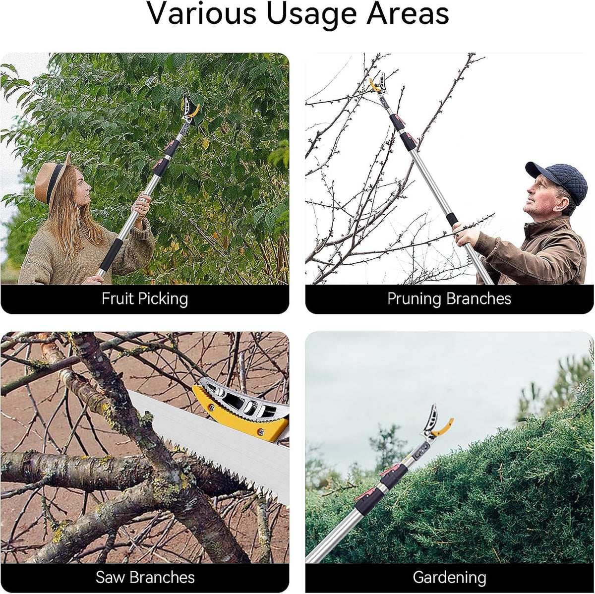 FLORA GUARD 4.6-10ft Extendable Tree Pruner，Cut and Hold Pruning Trimmer - Long Reach Pole Saw