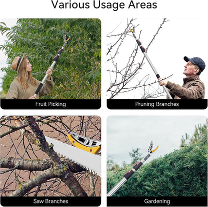 FLORA GUARD 4.6-10ft Extendable Tree Pruner，Cut and Hold Pruning Trimmer - Long Reach Pole Saw