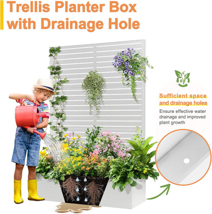 71"x47"x16" Metal Planter Box with Trellis, Raised Garden Bed with Trellis, Trellis with Planter