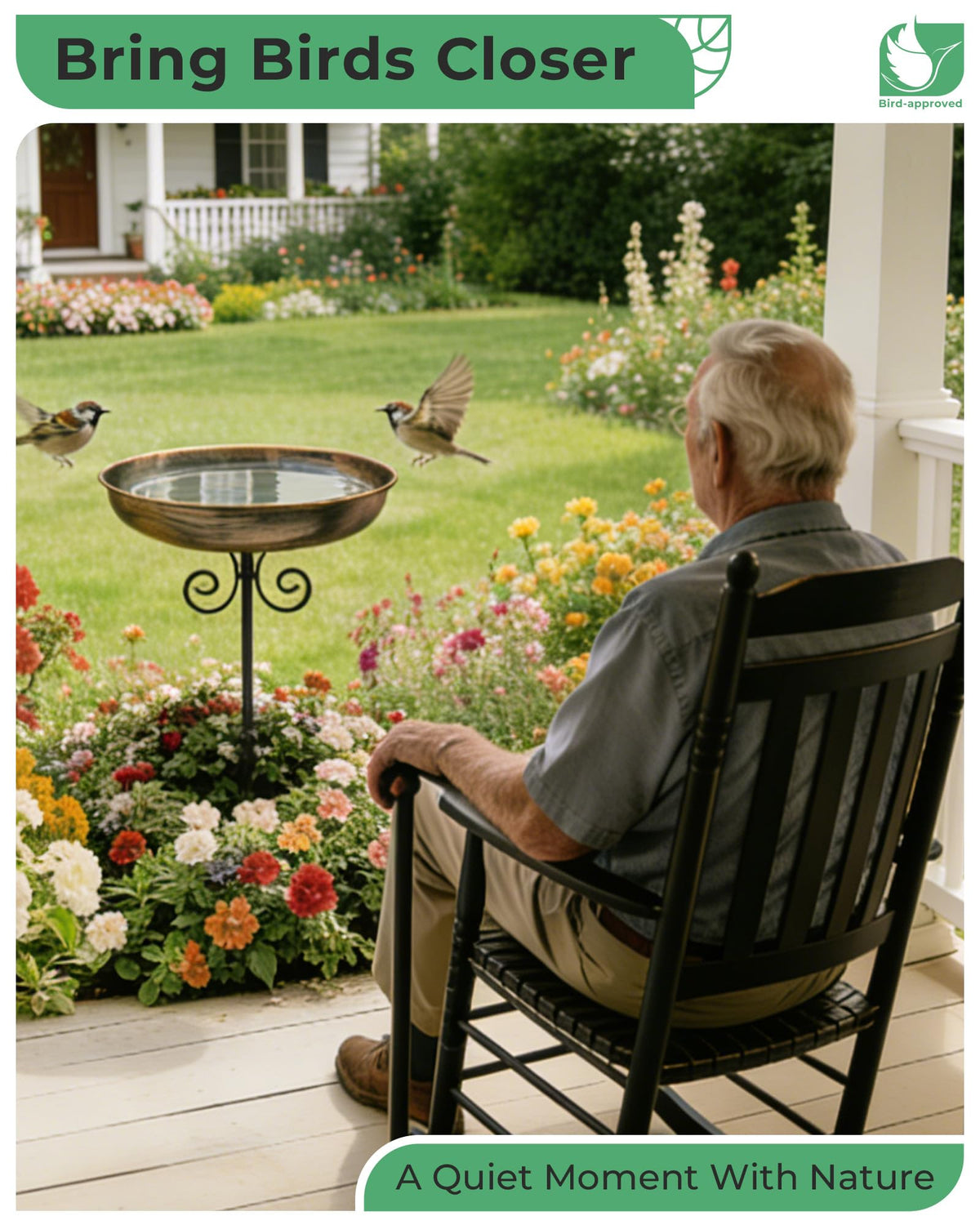 OUISJYER 10" Small Metal Bird Bath with Stake, Outdoor Birdbath for Garden