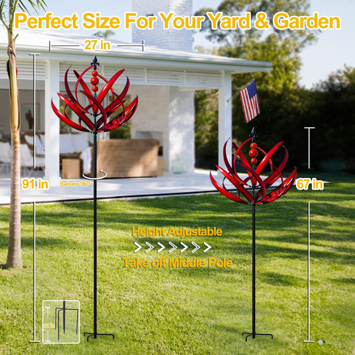 LimeHill Wind Spinner for Garden and Yard - Large Metal Kinetic Wind Sculptures for Outdoor Decor