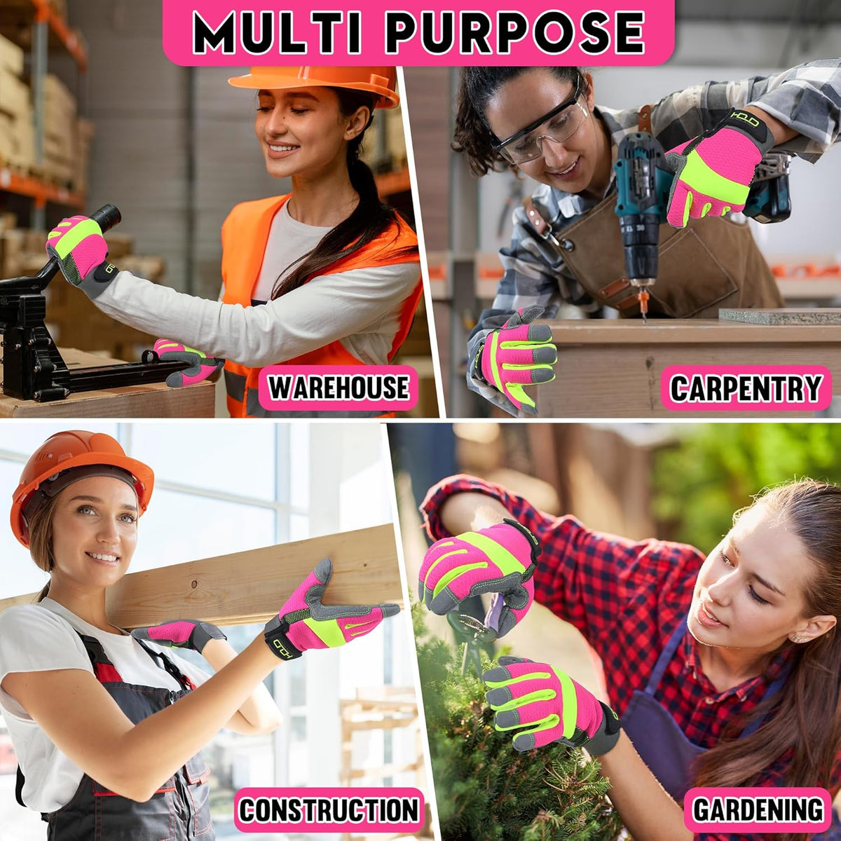 HANDLANDY Women Safety Work Gloves Utility Touch Screen Working Grip Glove for Yardwork Gardening