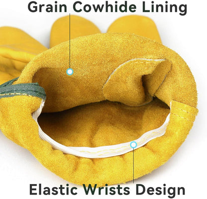 OZERO 5 Pairs Leather Work Gloves Flex Grip Tough Cowhide Gardening Glove for Wood