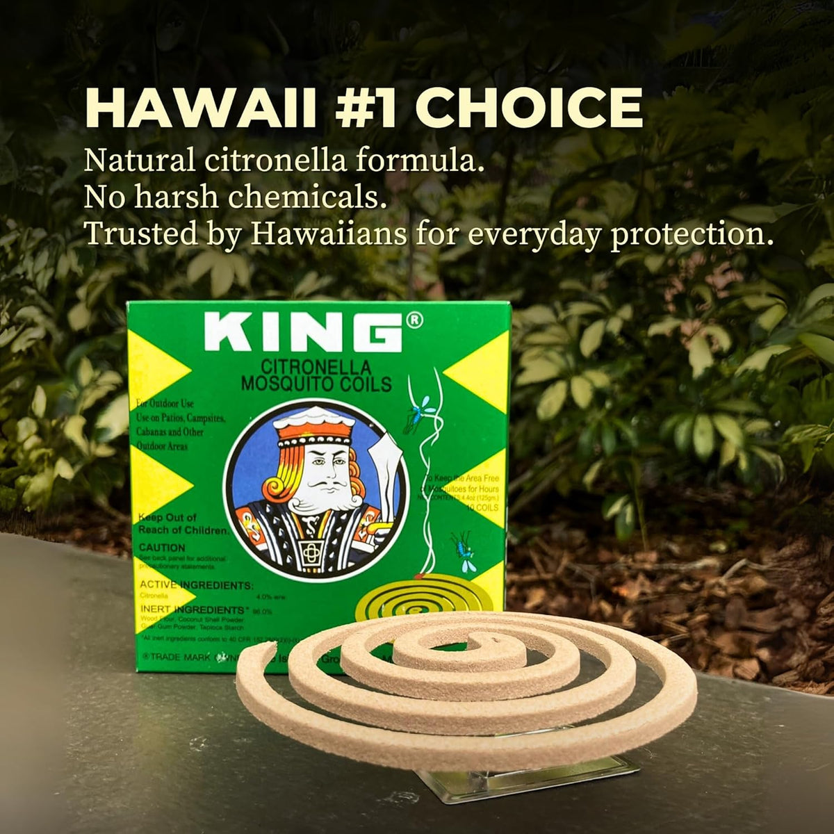 KING Mosquito Coils – Hawaii’s Most Trusted Citronella Protection – Each Coil's Scent Lasts up to 8