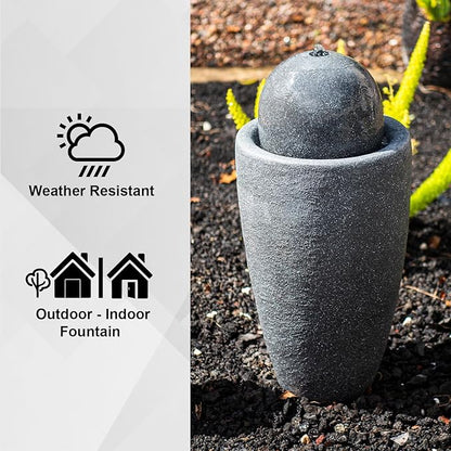 XBrand 25.98" H Round Stone Indoor/Outdoor Modern Stone Textured Sphere Water Fountain w/LED