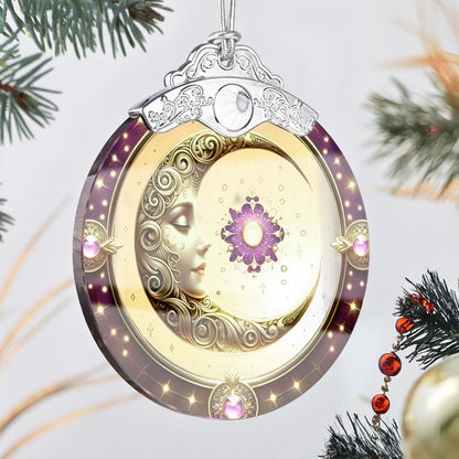 Sun and Moon Stained Glass Ornament, Xmas Ornaments, Sun and Moon Christmas Decor, Ornaments for