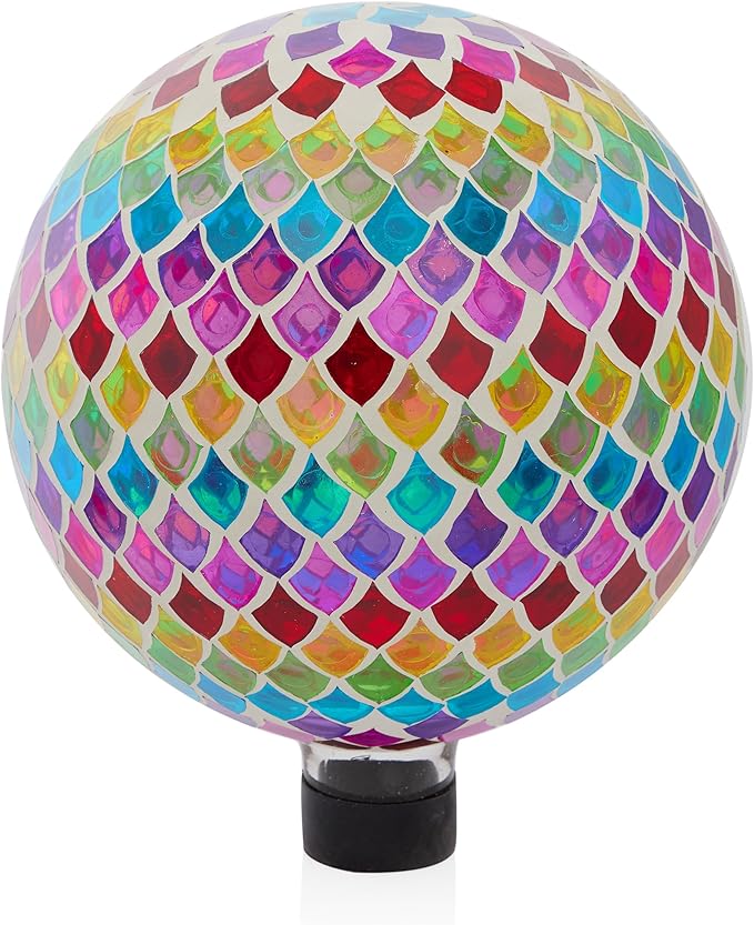 Alpine Corporation - Outdoor Glass Gazing Globe with Mosaic Teardrop Design -10 Inch Diameter