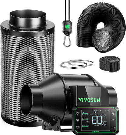 VIVOSUN Smart Air Filtration PRO G4 Kit 4", AeroZesh G4 Inline Duct Fan w/GrowHub E42A Temp.