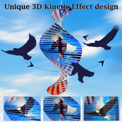 Wind Spinners Outdoor Creates a Soaring Eagle Effect, 3D American Flag Eagle Wind Spinner Hanging