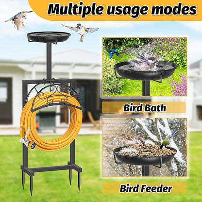 Garden Hose Holder Hanger Freestanding, Upgraded 4 Spikes Heavy Duty Storage Reel Stand with Bird