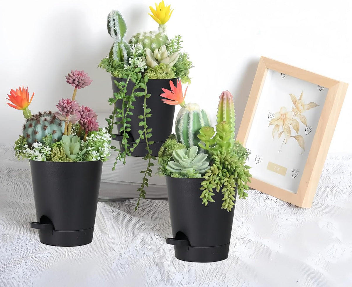 12 Pack 4 Inch Self Watering Plant Pots with Drainage and Saucers，Plastic Flower Pots for Indoor