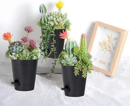 12 Pack 4 Inch Self Watering Plant Pots with Drainage and Saucers，Plastic Flower Pots for Indoor