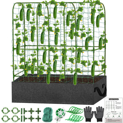 U-Shape Cucumber Trellis with Fabric Raised Garden Bed 65x50 Inch Metal Garden Arch Trellis with