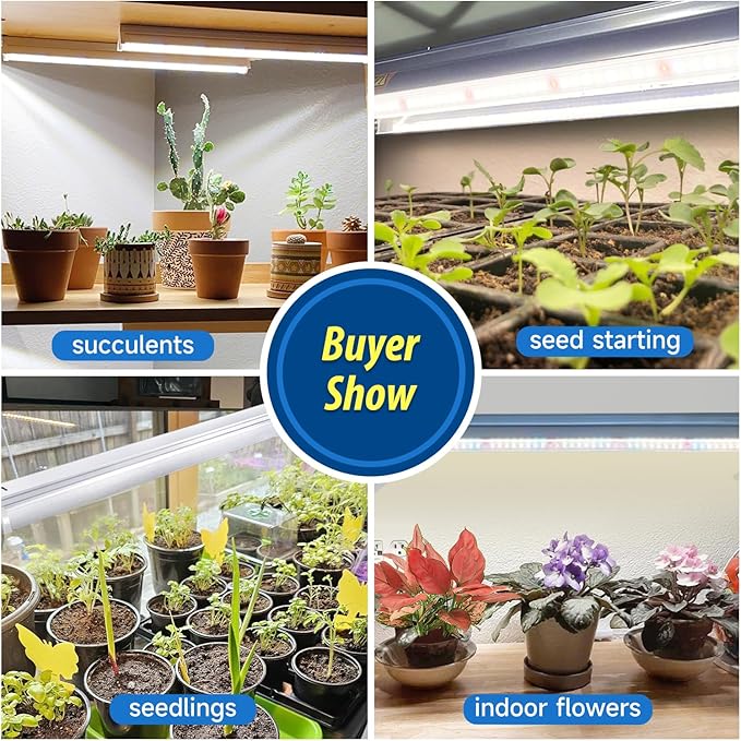 Plant Lights for Indoor Growing Seedlings - 16 in Long, 4-Count (10W x4) Full Spectrum T5 Grow