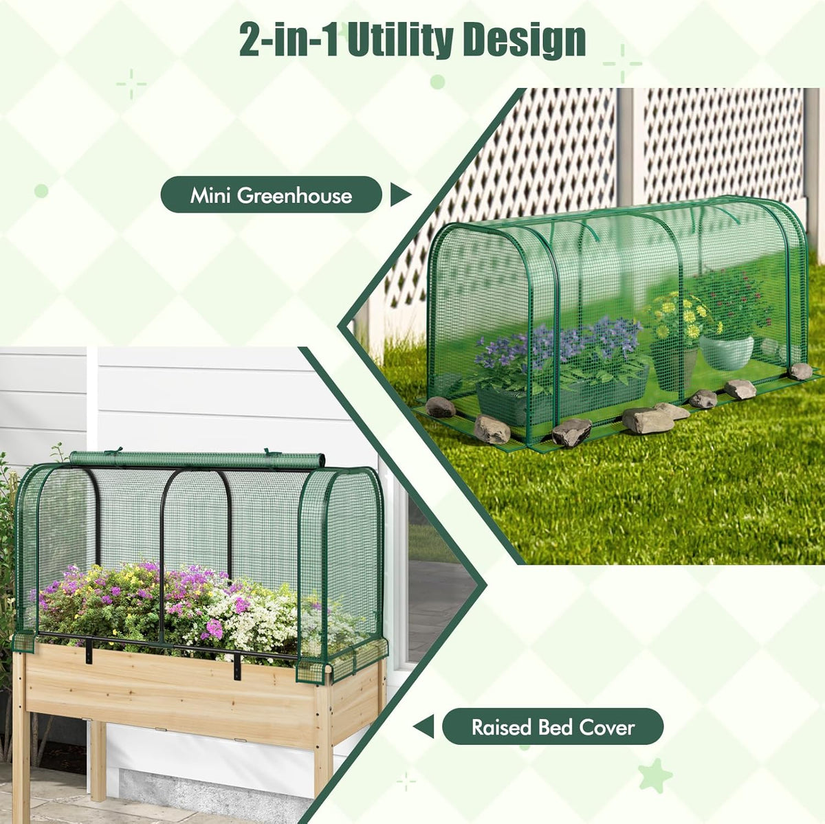 Happygrill Portable Mini Greenhouse, 47" x 22" x 24" Green House w/ Roll-up Zipper Door, Metal