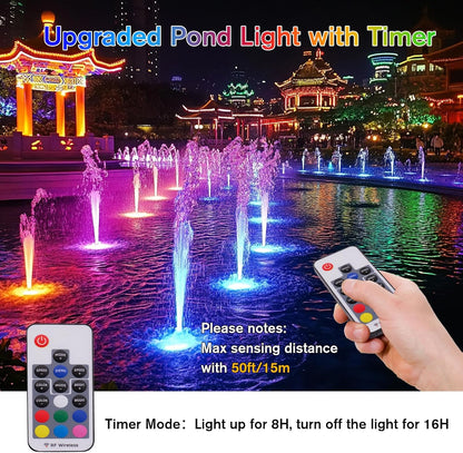 POPOSOAP RGB Underwater Pond Lights with Timer, 20 Colors Dimmable Submersible Led Fountain Lights