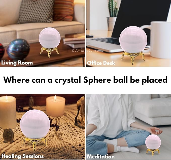 Amazing Gemstone Pink Calcite Crystal Ball with Stand - 2 Inches Crystal Sphere Meditation Balls