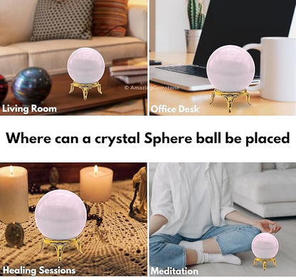 Amazing Gemstone Pink Calcite Crystal Ball with Stand - 2 Inches Crystal Sphere Meditation Balls