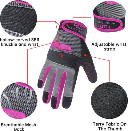 HANDLANDY Women Safety Work Gloves Utility Touch Screen Working Grip Glove for Yardwork Gardening