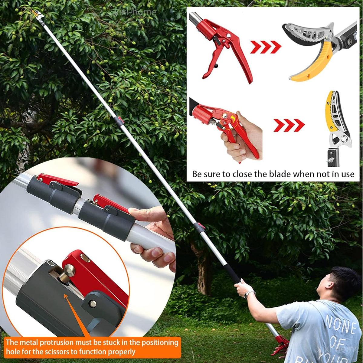 xixi-home Cut and Hold Pruners 4.2-7.2 Ft Long Reach Pole Saw Pruning Shears and Hold Bypass Pruner