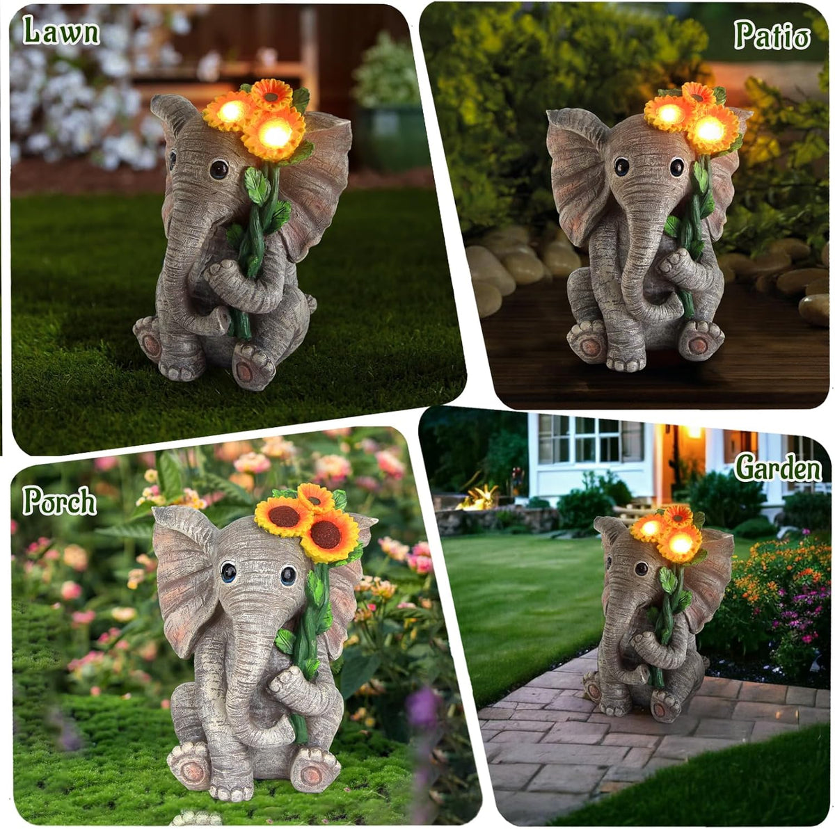 Outdoor Sculpture Figurine Statue Elephant Decor,Solar Garden Statues for Patio Home Yard