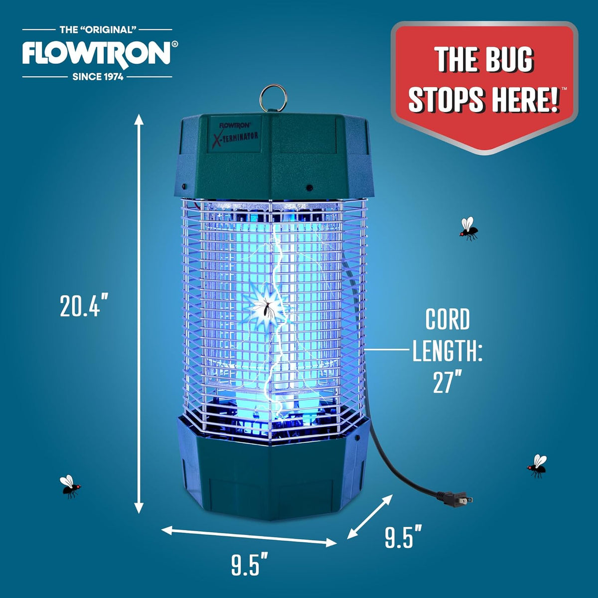 Flowtron Electric Bug Zapper 2 Acres Outdoor Insect Control with Dual Lure Method, 120W UV Light &