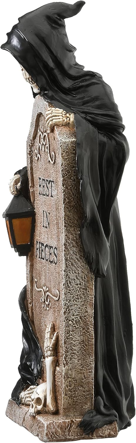 National Tree Company Skeleton Grim Reaper Standing with a Gravestone Decoration, Halloween