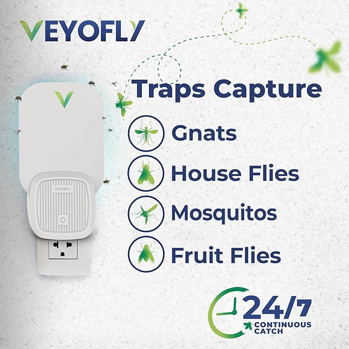VEYOFLY Fly Catcher Indoor, Fly Trap Indoor, (1 Device + 3 Refills) Fruit Fly Traps for Indoors