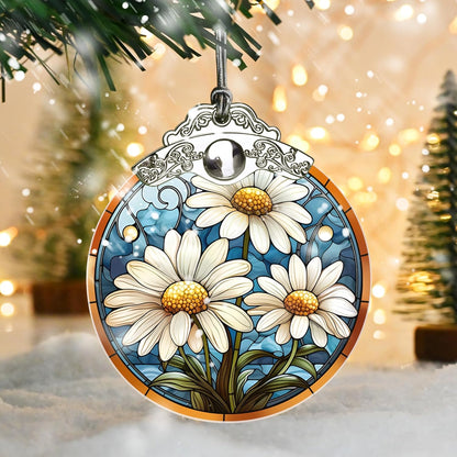 Stained Glass Christmas Ornament, Jocidea Daisy Christmas Decorations, Christmas Tree Ornament