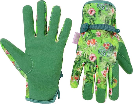 HANDLANDY Gardening Gloves for Women, Breathable Ladies Leather Garden Yard Gloves Best Gift for