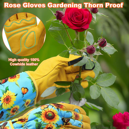 DLY Gardening Gloves for Women, Rose Gloves Gardening Thorn Proof, Long Garden Gloves for Women