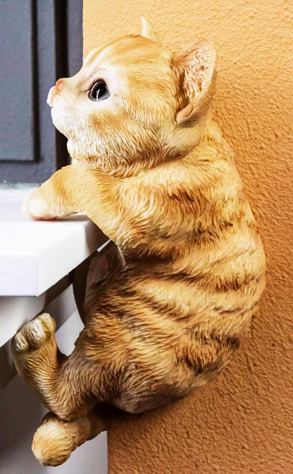 coolboy Hanging Cat Statue Garden Patio Decor,Lifelike Orange Tabby Cat Figurine Kittens Outdoor