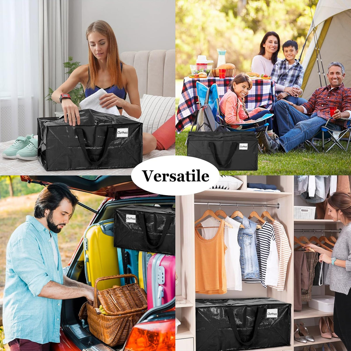 4 Pcs 24 Gallon Large Moving Bags with Zipper and Handles Foldable Storage Duffle Bags Heavy Duty