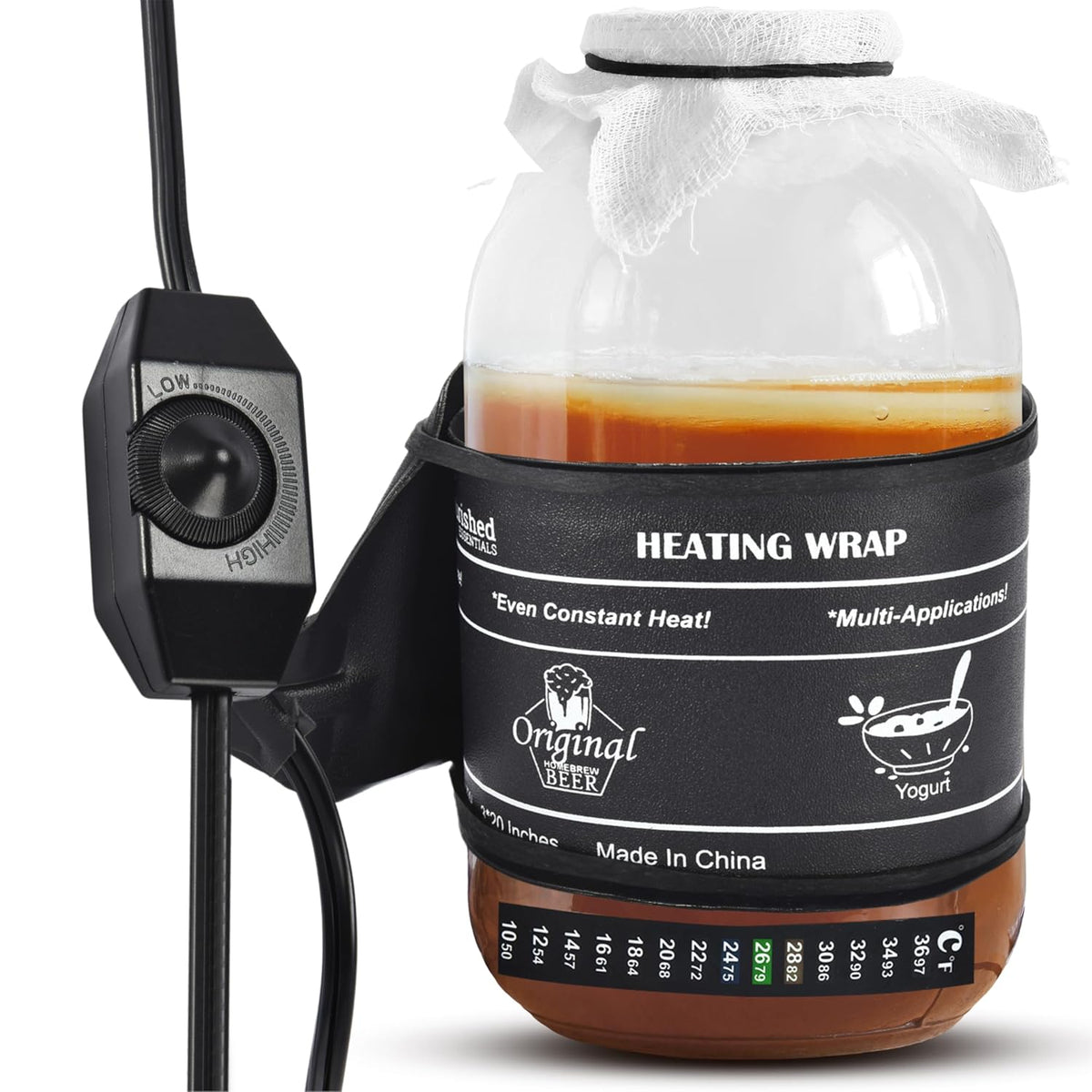 Nourished Essentials | Kombucha Heating Wrap Black - 3''x20'' - Precise Temperature Control for