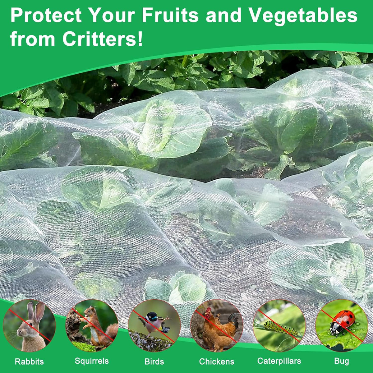 Garden Netting Pest Barrier, 10 X 50FT Insect Netting for Garden Raised Beds, Garden Bug Netting