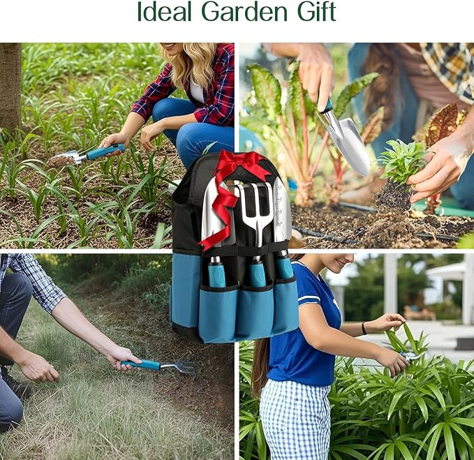 Housolution Gardening Tools Set, 8PCS Heavy Duty Garden Tools with Non-Slip Rubber Grip with Large